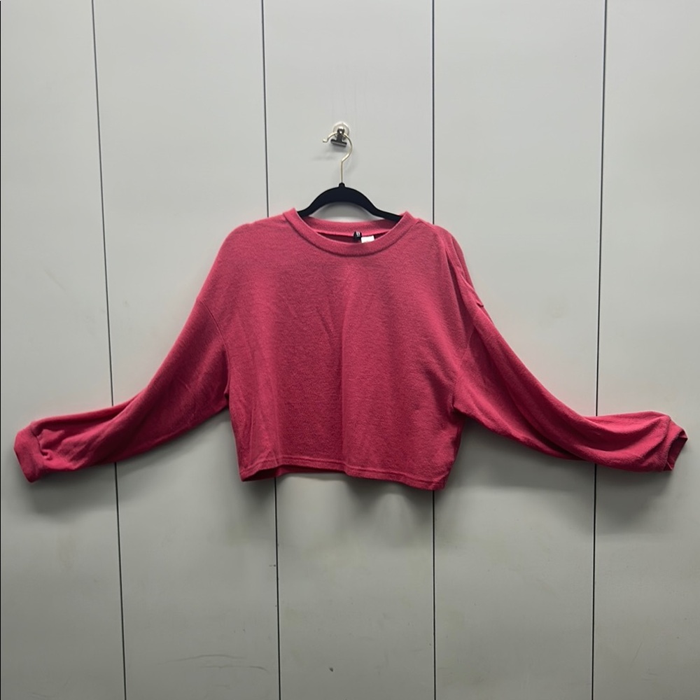 H&M Pink Oversized Crop Top with Dolman Sleeves
